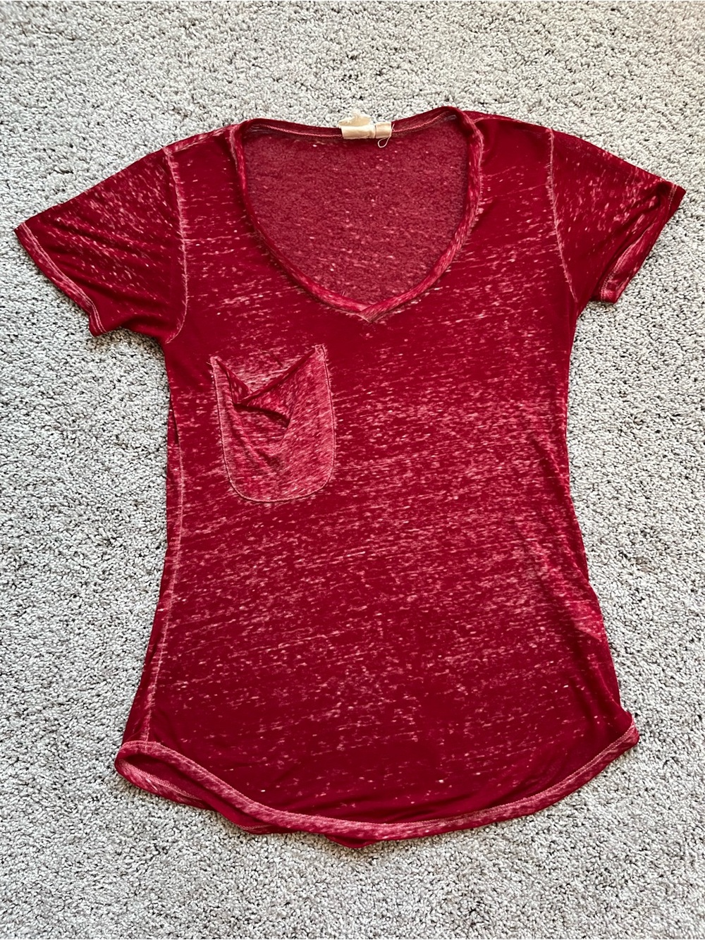 Women’s Crushed Velvet V-Neck Pocket Tee - Burgundy